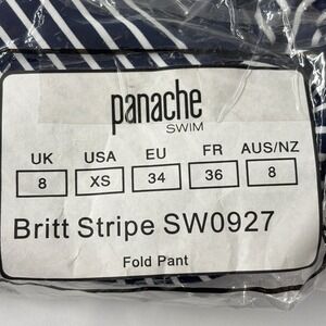 NWT Panache Women Swim Bottom XS Navy Britt Stripe Fold Pant SW0927 Pool Beach